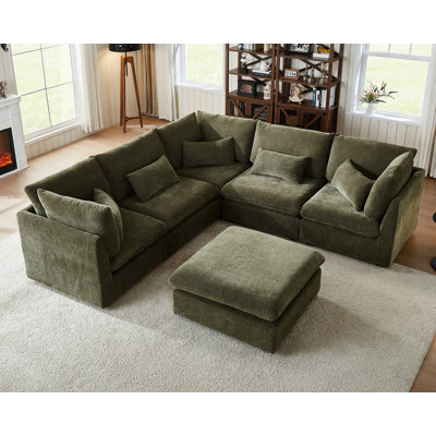 V Shape Chenille Oversized Modular Sofa Extra Deep Cloud Sectional Couch With Ottoman Chaise Fsc Certified Fluffy Corner Sofa