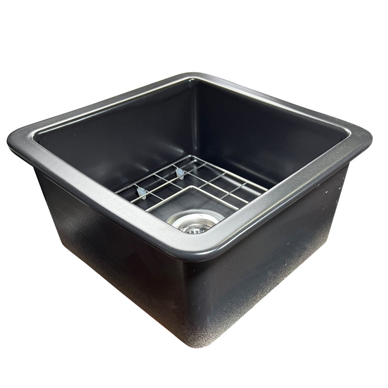 Pranav 18'' L Dual Mount Single Bowl Fireclay Kitchen Sink, Matte Black