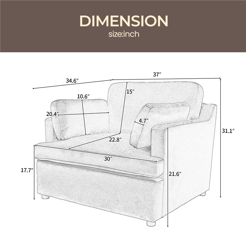 Fauteuil d'appoint surdimensionné Mirod - coussins d'accoudoirs confortables, style neutre polyvalent, design élégant, structure durable