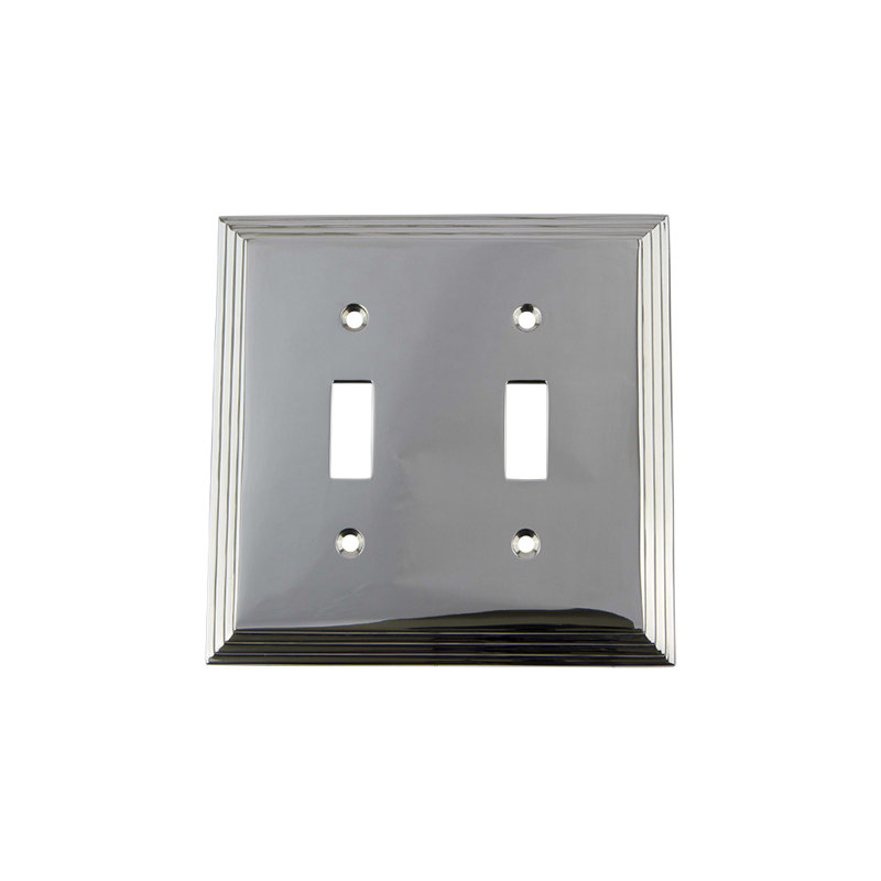Deco 2-Gang Toggle Light Switch Wall Plate, Bright Chrome