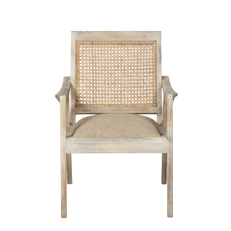  Fauteuil en tissu crème et naturel délavé