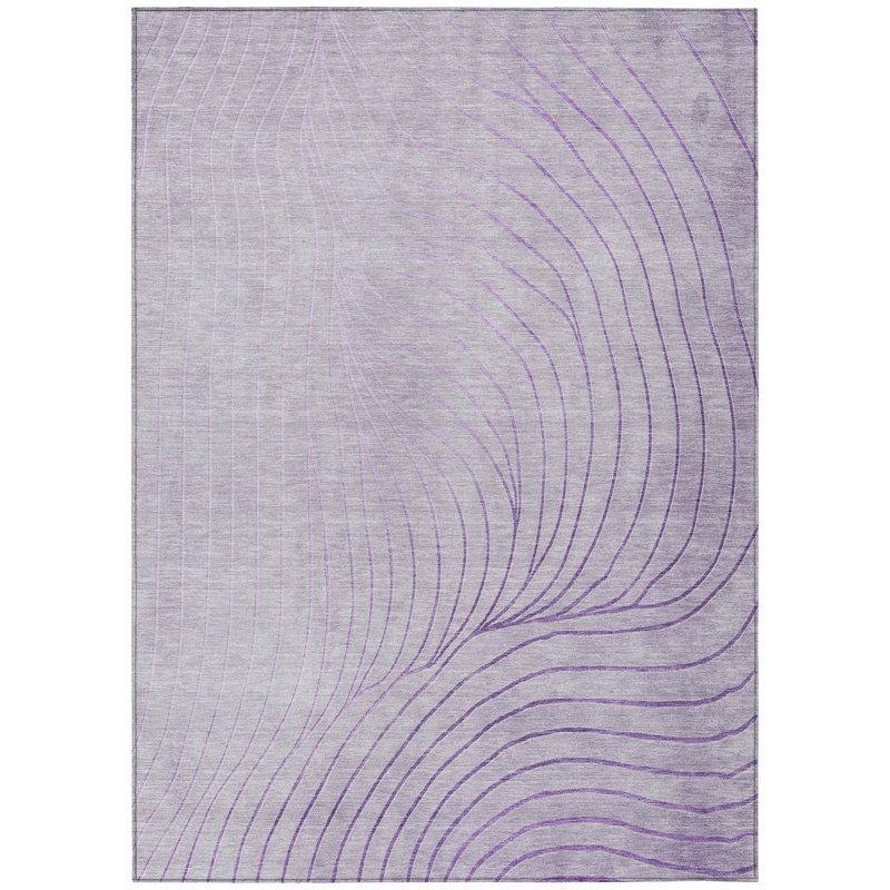 Tapis d'extérieur lavable et argenté abstrait 8 pi x 10 pi lavande