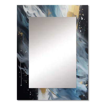 Blue And White Transcendent Brushstrokes II - Abstract Painting Mirror, Blue Decorative Wall Mirror, Printed Metal Art