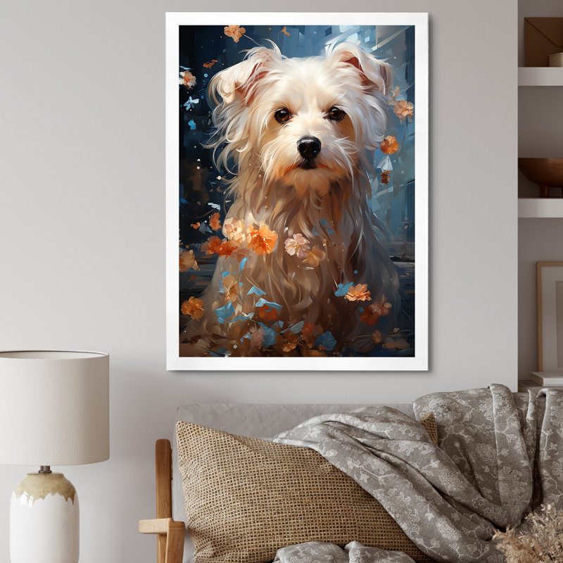 «Dog Maltese Magic» sur impression sur toile, Cadre simple blanc, H 32 po x l 24 po x P 1 po