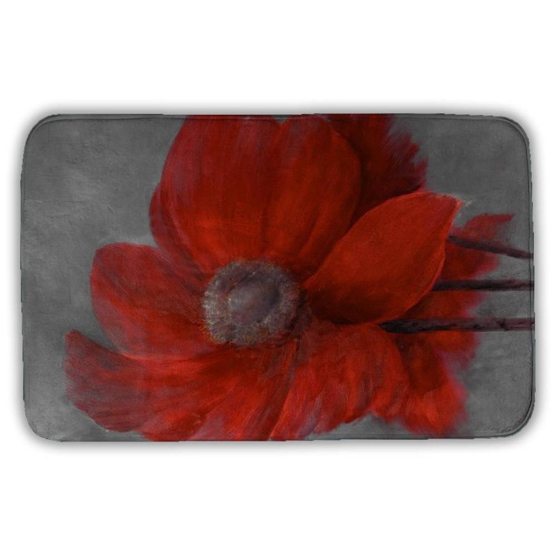 Red flower in the wind Bath Mat with Non-Slip Backing - Quick Dry Memory Foam Bathroom Rug - Absorbent - Modern Plush Spa-Style - Machine Washable
