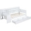 Lit de jour simple avec 3 tiroirs, bureau et ports en blanc - Bois élégant et tiroirs en pin pour une bonne nuit de sommeil-130576478-130576479