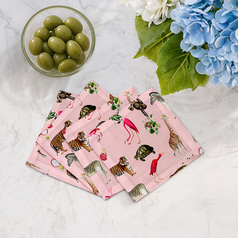 Exotix Natural Hemstitch Cocktail 6" Linen/Cotton Napkin, Flamingo