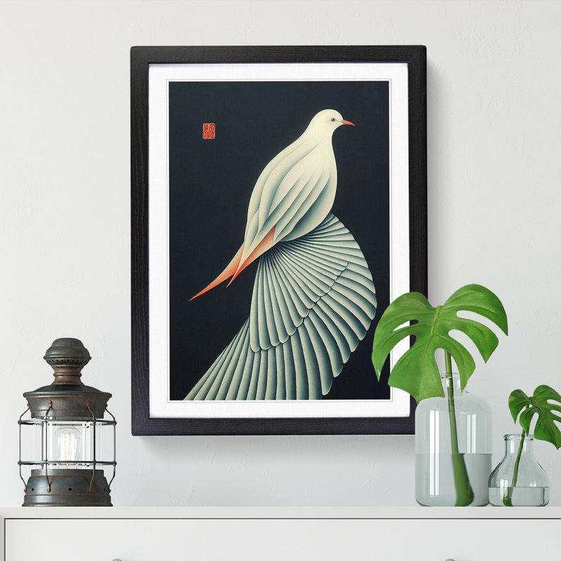 Dove Bird Japanese - Wall Art, 34cm H x 25cm W x 2cm D, Oak