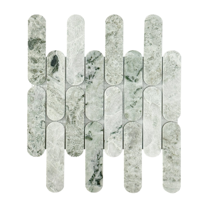 Soletile Jade Green Slender Oval Pill Polished Marble Mosaic Wall & Floor Tile