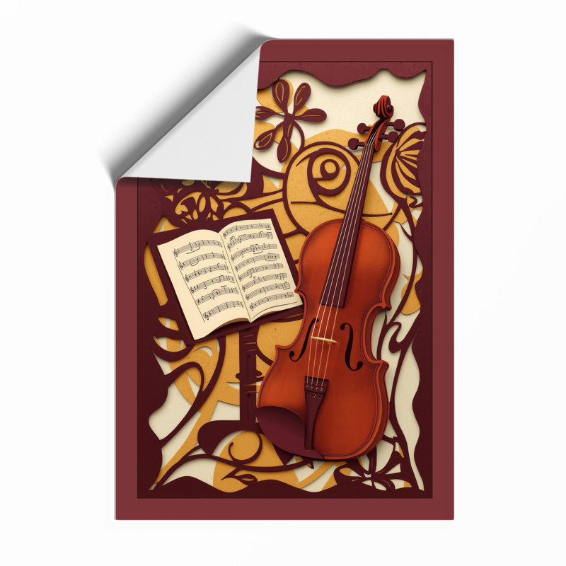 Violin and Music Art Deco - Framed Print, A2 - 59.4 x 42.0 cm, Unframed