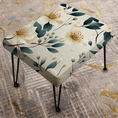 Watercolor Whimsy Beige Serenaded Gardens - Floral Rectangle Ottoman