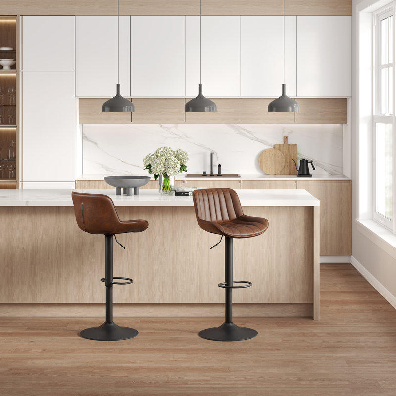 Swivel Upholstered Adjustable Height Counter Stool with Metal Frame, Cognac