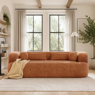 Canapé Cloud sans os en chenille de 218 cm (86 po), canapé incurvé compressé sans assemblage avec 4 coussins, canapé 3 places rembourré de ressorts ensachés en mousse haute densité pour salon ou appartement