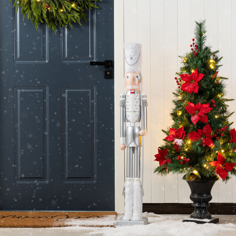 42"H Wooden Christmas Silver Dressed Soldier Nutcracker