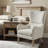 Cozy Living Room Corner Accent Seating For Small Spaces Compact Wingback Chair Solid Wood Beige Finish