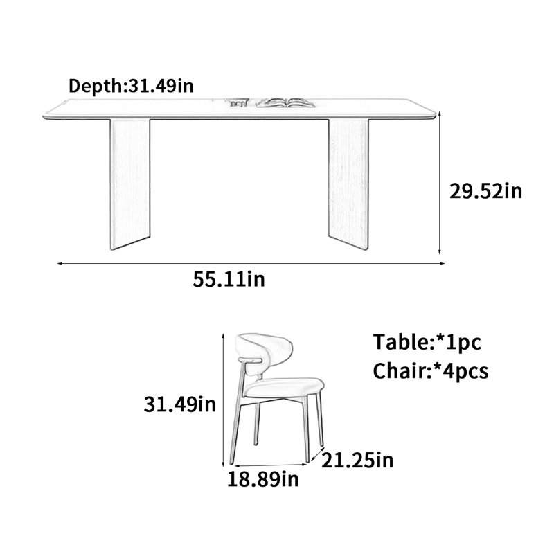 Table de salle à manger en bois massif de style crème, H 29,52 po x L 55,11 po x l 31,49 po