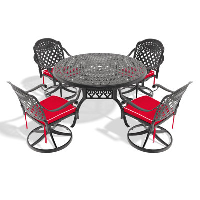 5Pcs All-Weather Cast Aluminum Dining Set, Include 4 Swivel Chairs And 48.03" Round Table With Black Frame