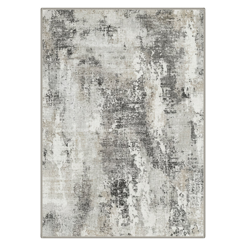 Mignone Abstract Texture Machine Washable Ash Gray Indoor Area Rug With Non-Slip Backing, Rectangle 5' x 7'