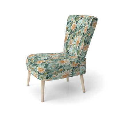 Mint Poppies Motifs - Upholstered Farmhouse Side Chair, Rustic Floral Accent Chair