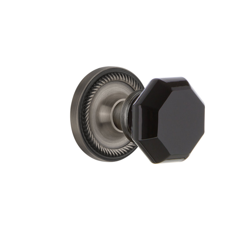 Rosette en corde avec bouton de porte Waldorf noir, Étain antique, 2 3/4 po