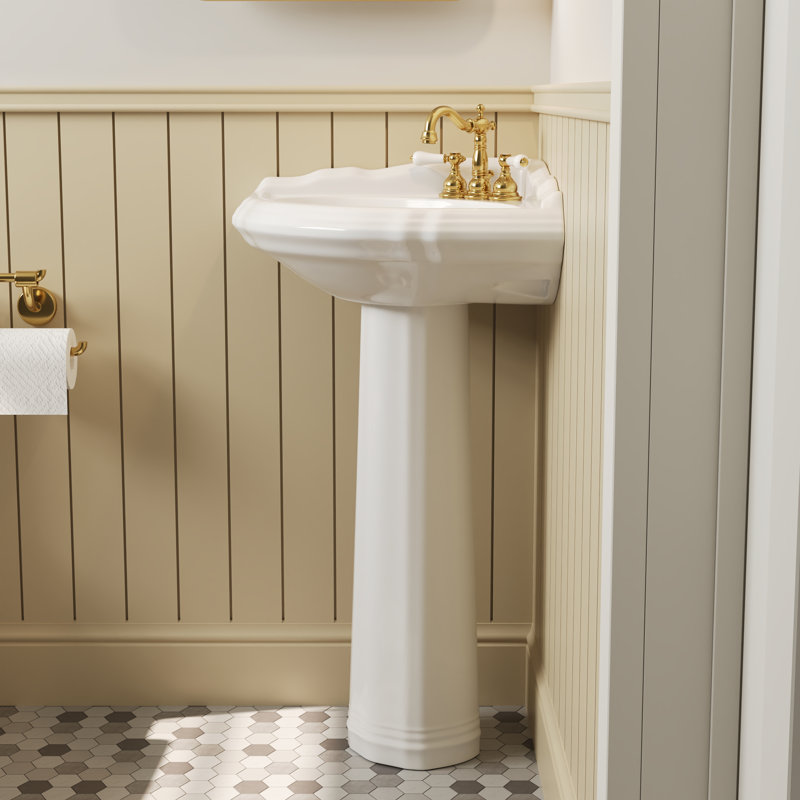 DeerValley 20.47" Pedestal Bathroom Sink,White Ceramic Corner Pedestal Sink with 3 Centerset Faucet Holes and Overflow