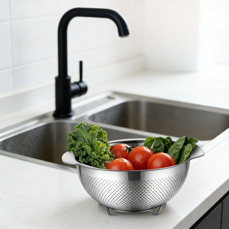 Ensemble de passoires en acier inoxydable avec poignée, passoires de cuisine 3 pièces pour pâtes, légumes et fruits, lavable au lave-vaisselle et à l'épreuve de la rouille