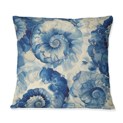 Coussin décoratif traditionnel chinois à motif de spirales bleues et beige Shibori III