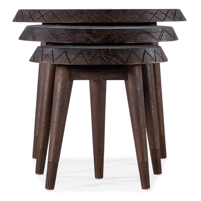 Round Dark Brown Wood Nesting End Tables