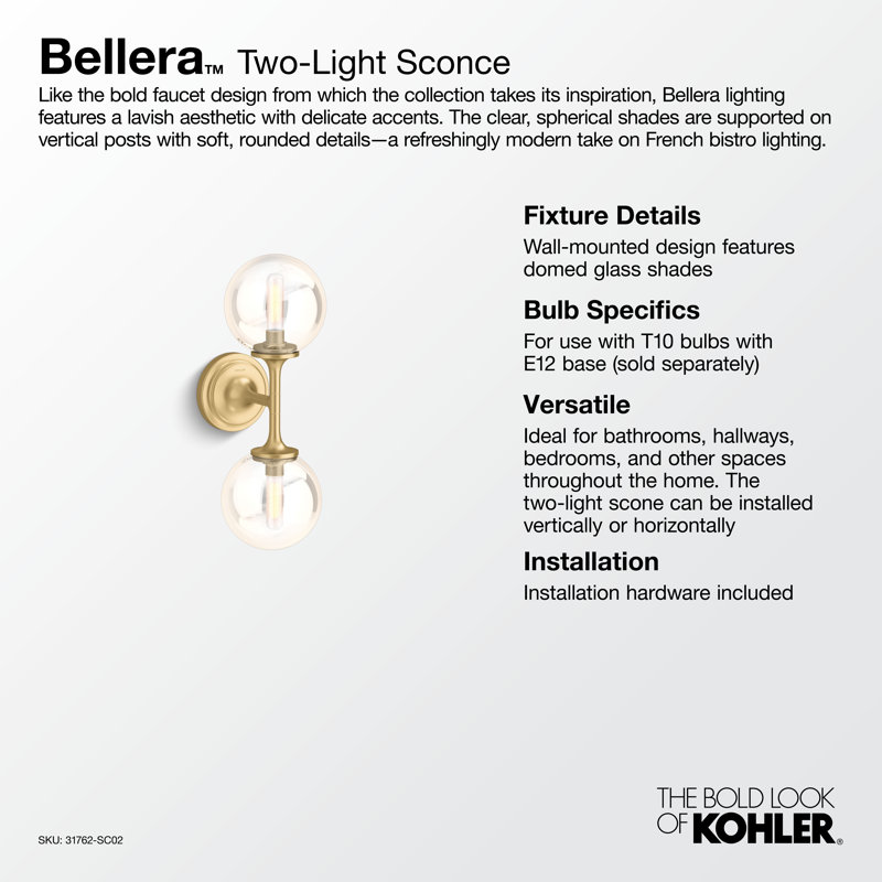 Bellera 2-Light Wallchiere, Brushed Moderne Brass