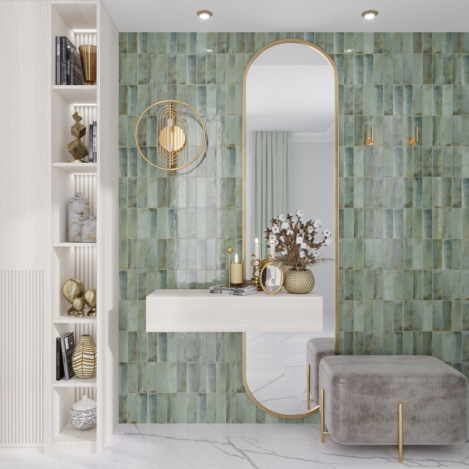 Antiek 3" x 8" Ceramic Subway Tile, Sage Green