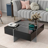 Coffee Table With 4 Hidden Storage Compartments, Square Cocktail Table With Extendable Sliding Tabletop