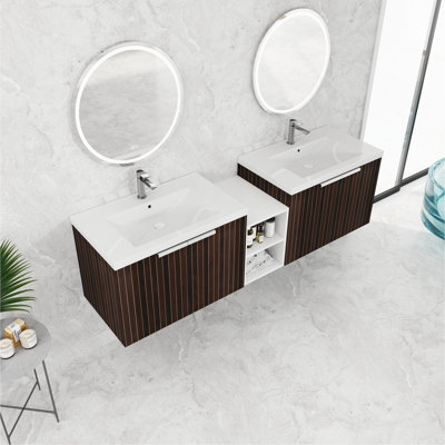 Meuble-lavabo 72 po à fermeture en douceur avec lavabo, petites tablettes de rangement, armoire combinée 30 po et 12 po (emballage KD)