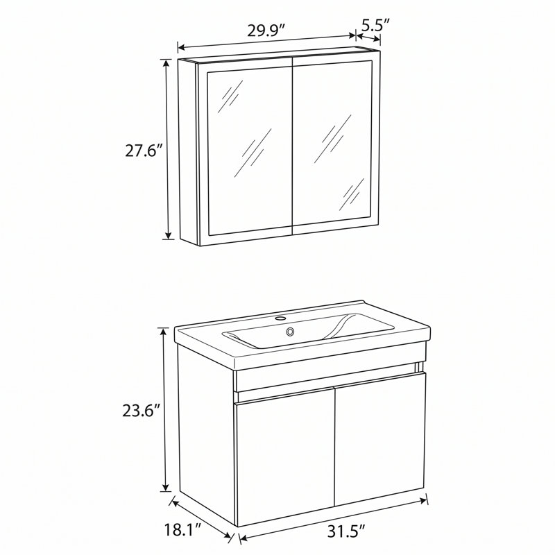 Ensemble de meuble-lavabo simple avec armoire à pharmacie Alastair