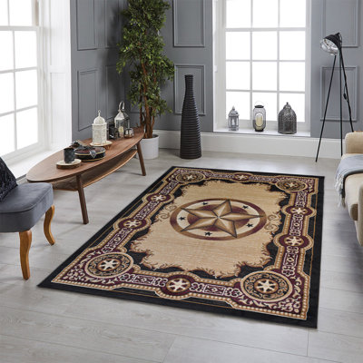 Akershus Western Area Rug | Lone Star Medallion with Ornate Border | Polypropylene | Indoor Accent Rug