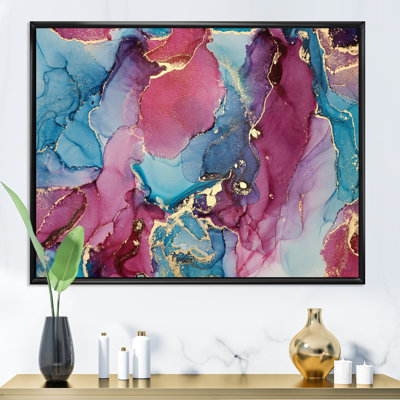 Bleu et mauve luxueux abstrait fluide - Peinture sur toile