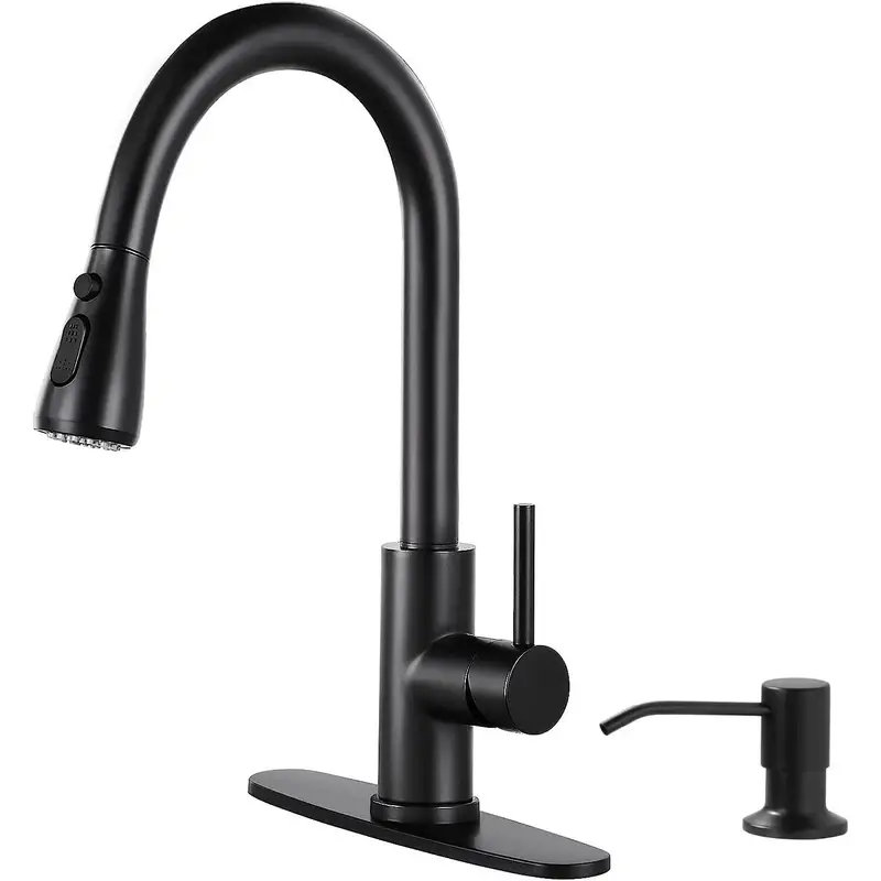 Kitchen Faucet with Soap Dispenser 304 Stainless Steel Kitchen Sink Faucet with Pull Down Sprayer 3 Modes, Single Handle High Arc Mixer Taps for Sink RV Laundry, Bar