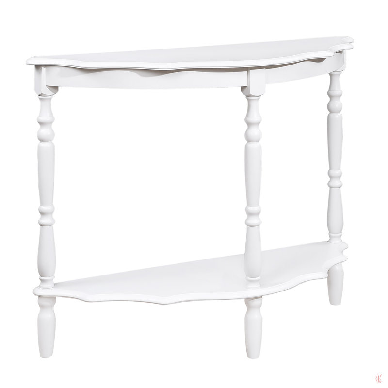2'' Retro Circular Curved Half-Moon Console Table with Cloud Design Top and Open Shelf Solid Wood Frame and Legs, Milk White