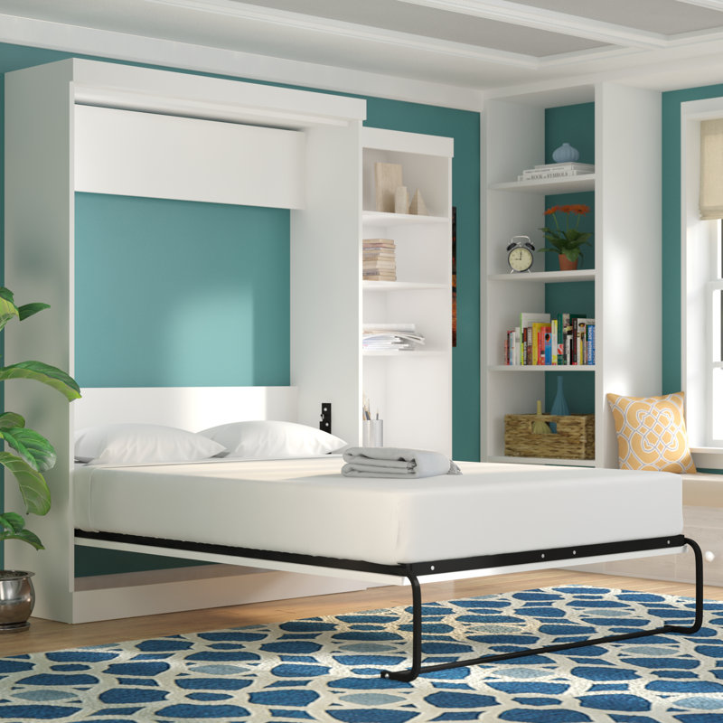 Arlex Storage Murphy Bed, Space-Saving Wall Bed for Multipurpose Room, White, Queen