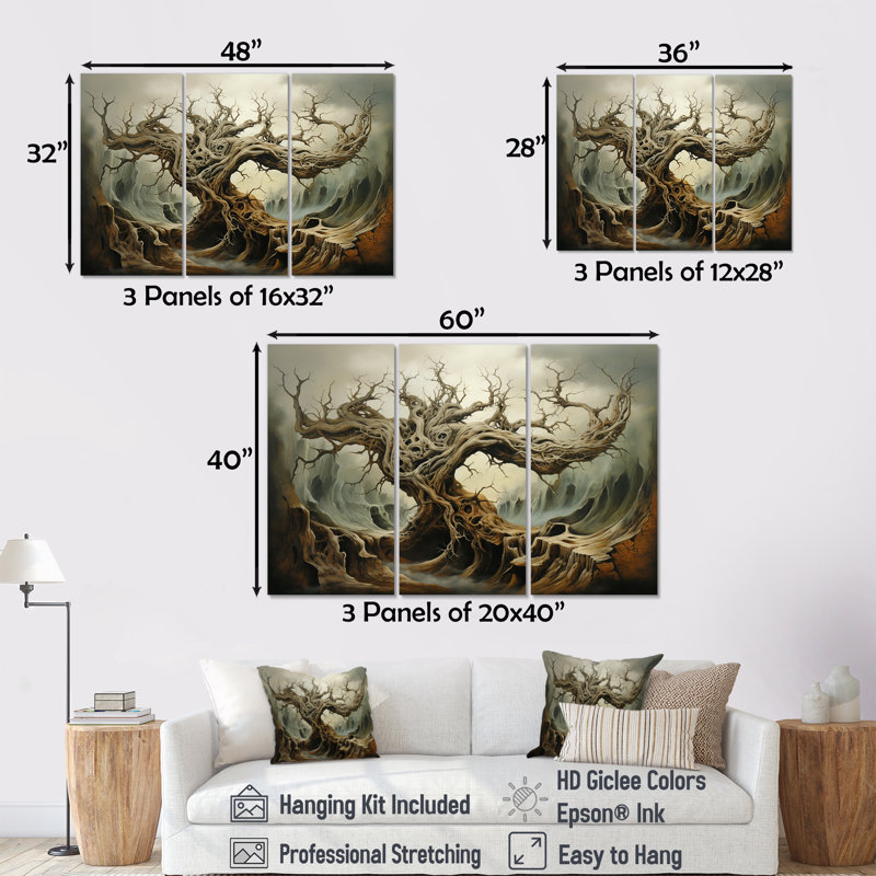 «Tw torsed Roots», ensemble d'art sur toile surréalisme II, H 32 po x l 48 po x P 1 po