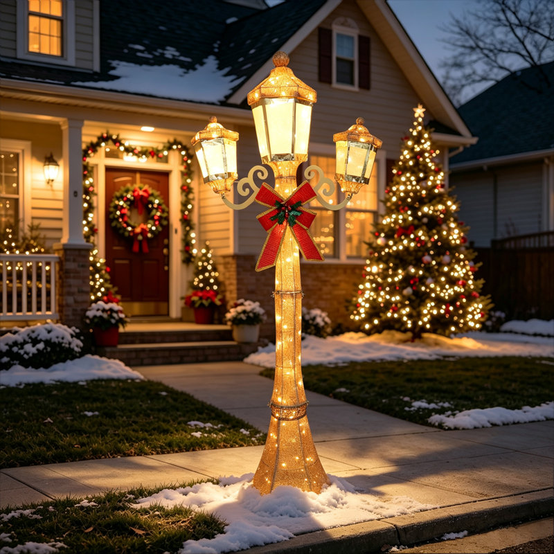 Décorations de Noël de 1,80 m avec 3 lanternes lumineuses, lampadaire lumineux autoportant pour jardin, pelouse, porche ou terrasse.