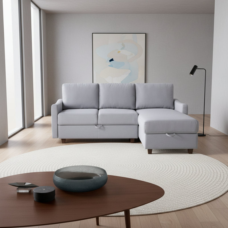 Canapé modulaire réversible rembourré avec rangement, Gris clair