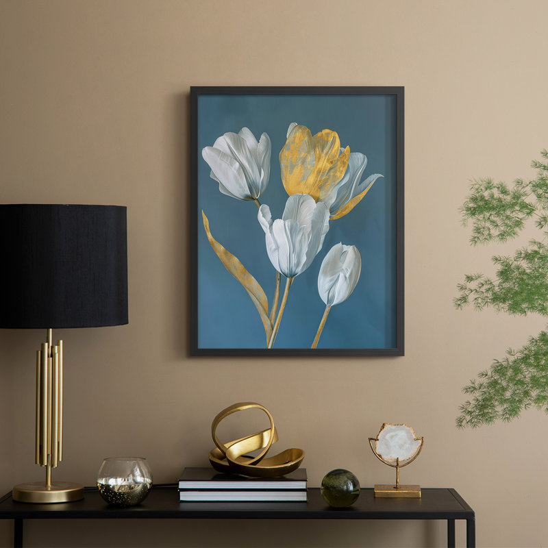 Série FLORAL CIX - reproduction encadrée de qualité supérieure - prête à être accrochée - aucun clou requis, Noir