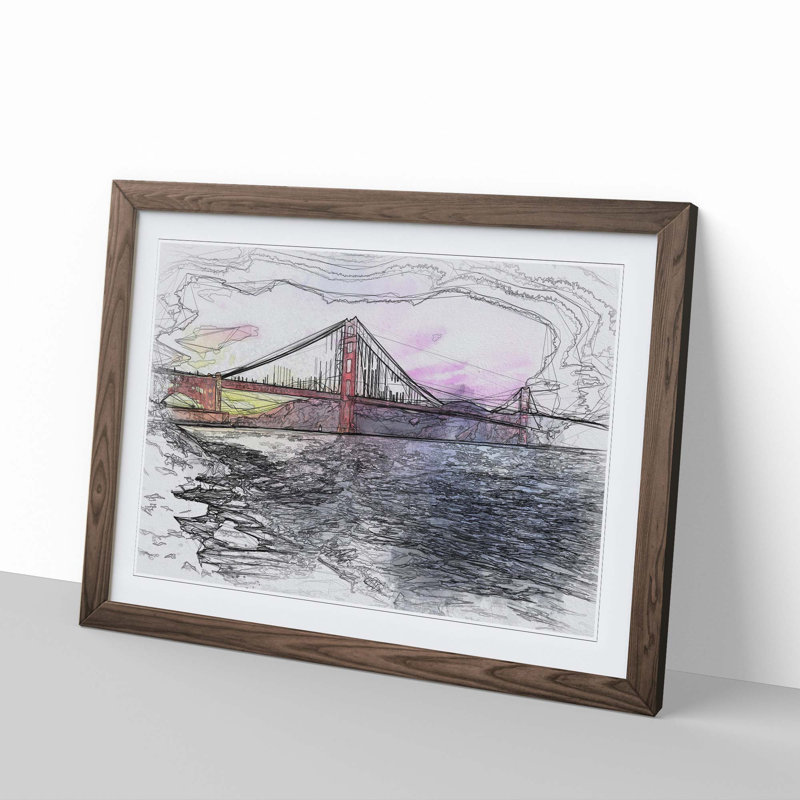 Golden Gate Bridge in San Francisco - Picture Frame Graphic Art Print, 36cm H x 48cm W x 2cm D, Walnut Framed