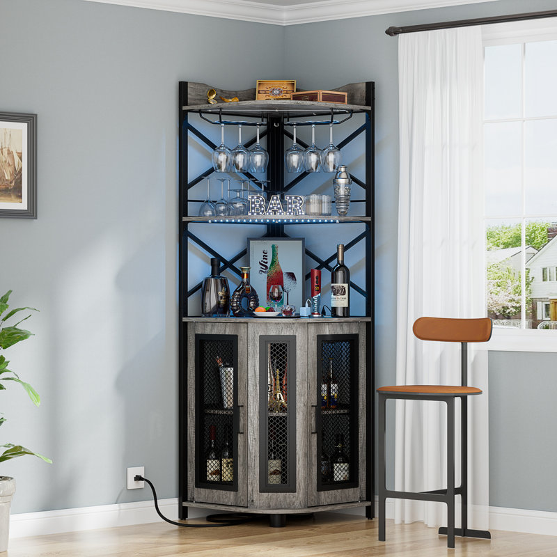 Conner Bar Cabinet with Wine Storage and LED Strip, Gray