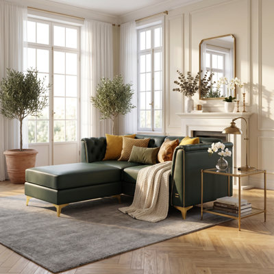 Canapé modulaire en L 61,8 po avec repose-pieds Chesterfield