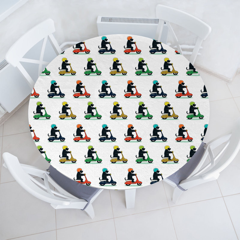 Winston Porter Scottie Dog Fitted Round TablecloTablecloth Multicolor 71940, 64.17" Round