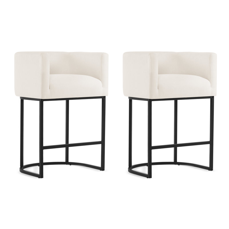 Bechtold Upholstered Counter Stool, Beige Linen/ Black Frame