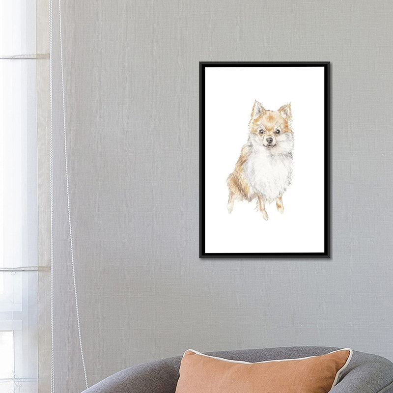 «Pomeranian», reproduction sur toile, H 26 po x l 18 po x P 1,5 po, Toile avec cadre noir, Pas de tapis