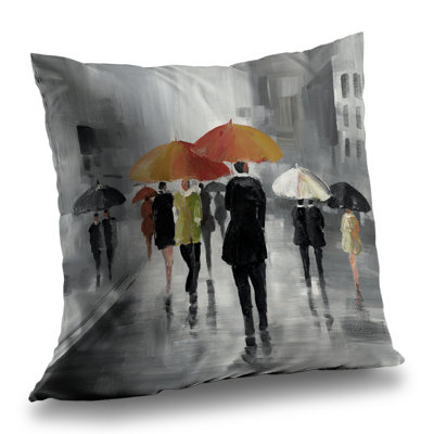 Street scene with umbrellas - Poly Twill Throw for Livingroom
