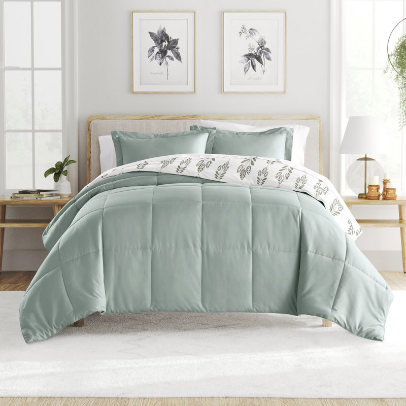 King White and Green Reversible Down Alternative Comforter Set
